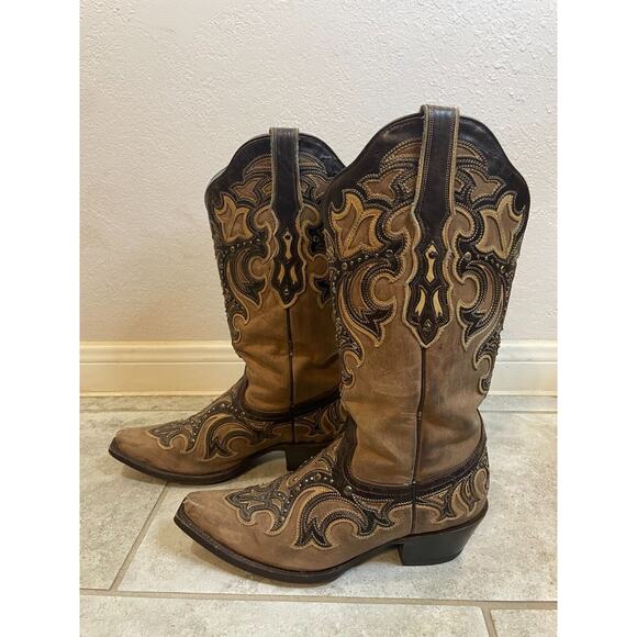 "Corral Women Style G1185 Brown & Dark Brown Embroidered Cowboy Boots 8" - Picture 5 of 16